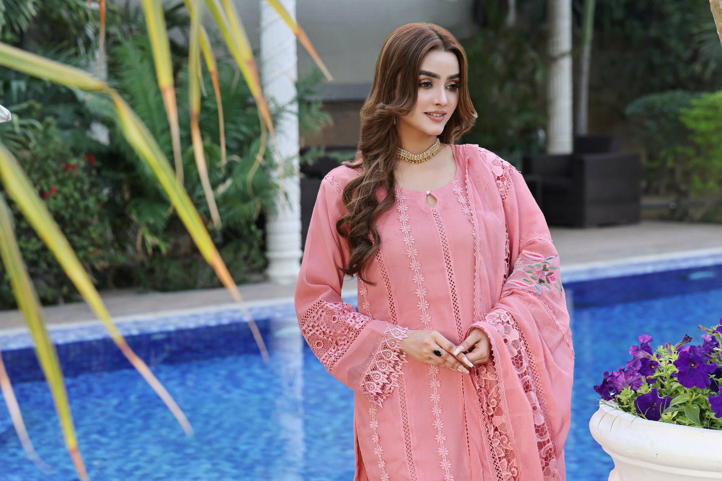 Dusty Rose Lace-Detailed Dress