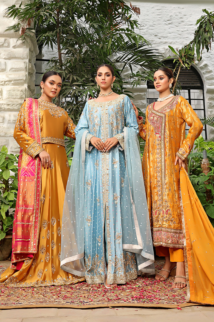 Golden Bloom — Mustard & Pink Embroidered Anarkali Set