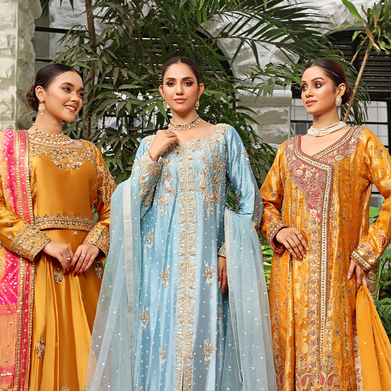 Golden Bloom — Mustard & Pink Embroidered Anarkali Set