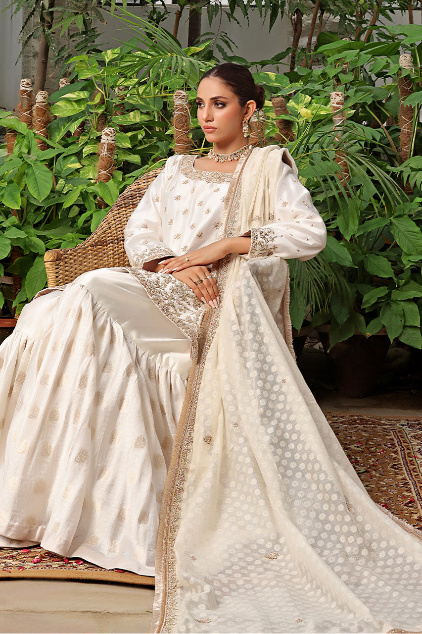 Ivory Elegance — Embroidered Sharara Set