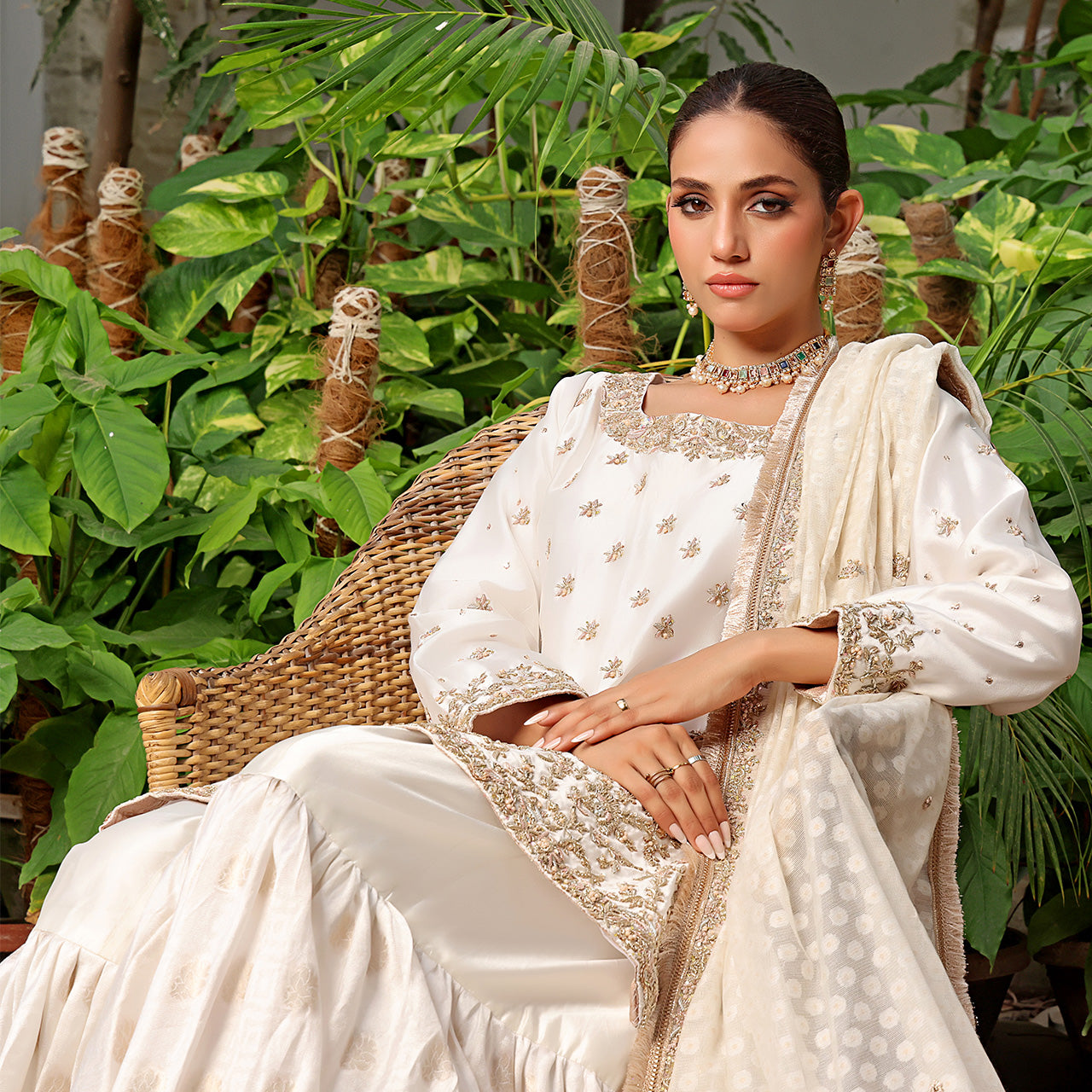 Ivory Elegance — Embroidered Sharara Set