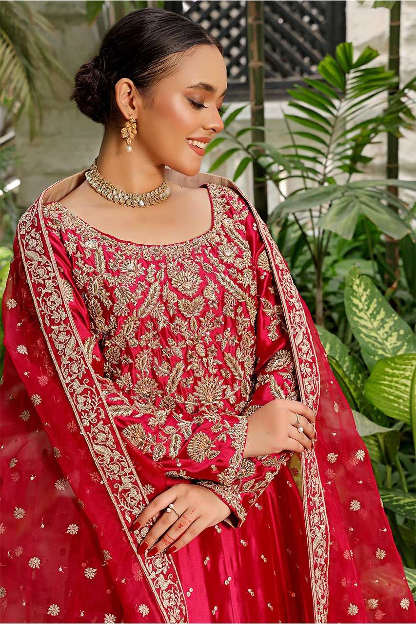 Crimson Queen — Ruby Red & Gold Embroidered Anarkali Set