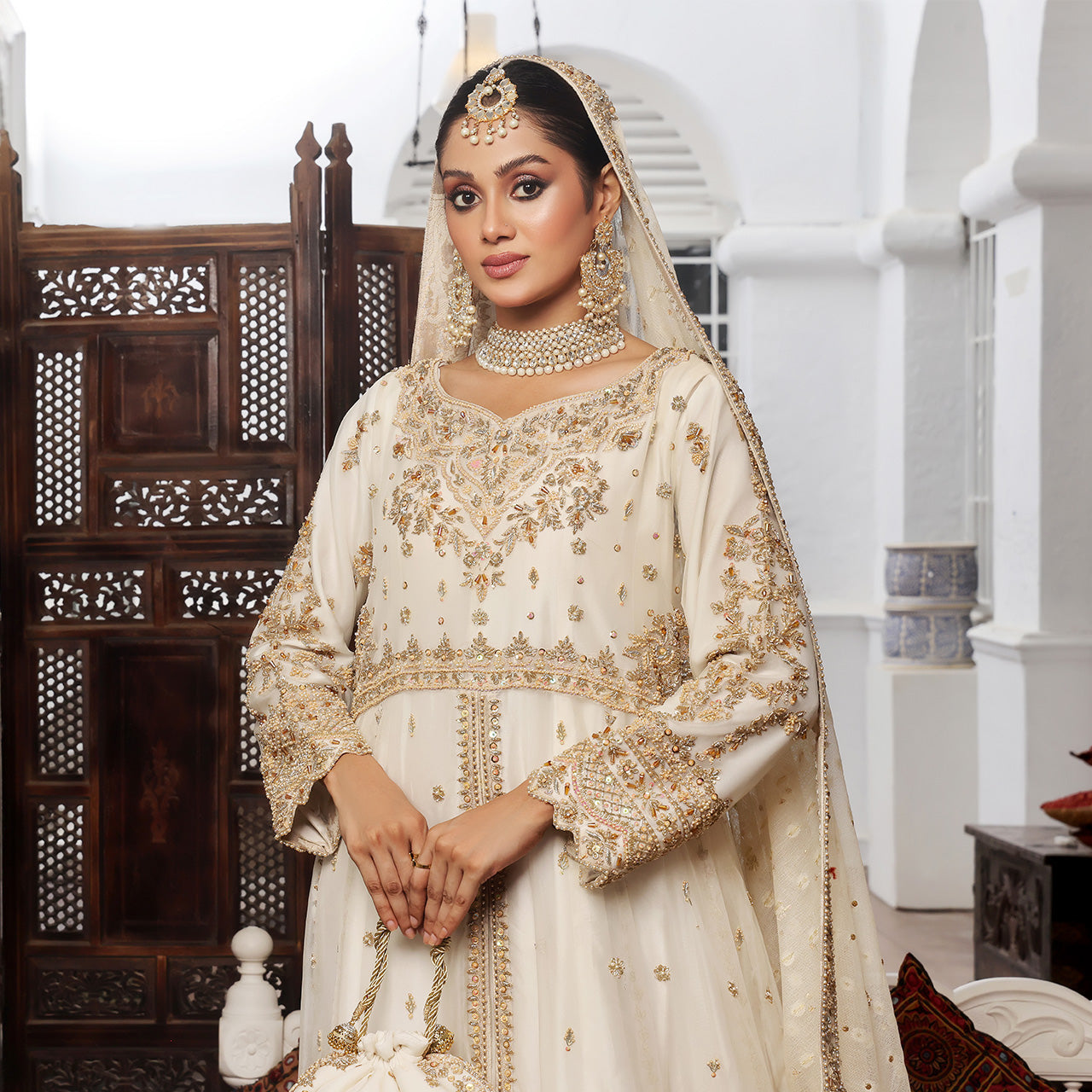 The Royal Nikah — Ivory & Gold Anarkali Bridal Set