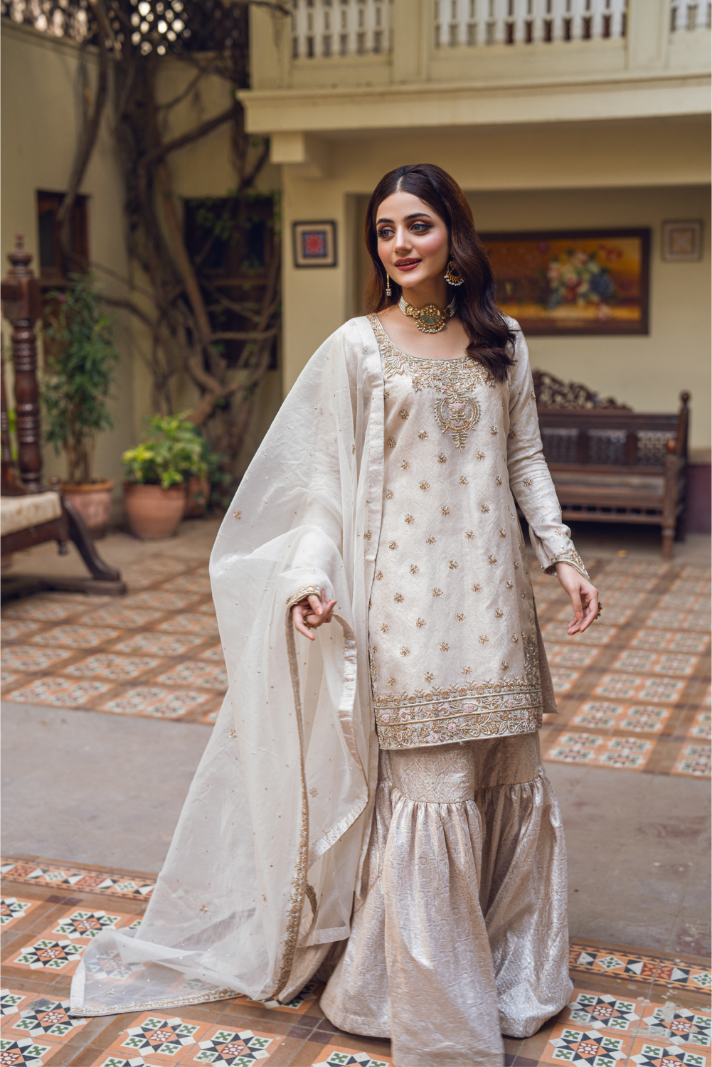 Ivory Pakistani Sharara Set