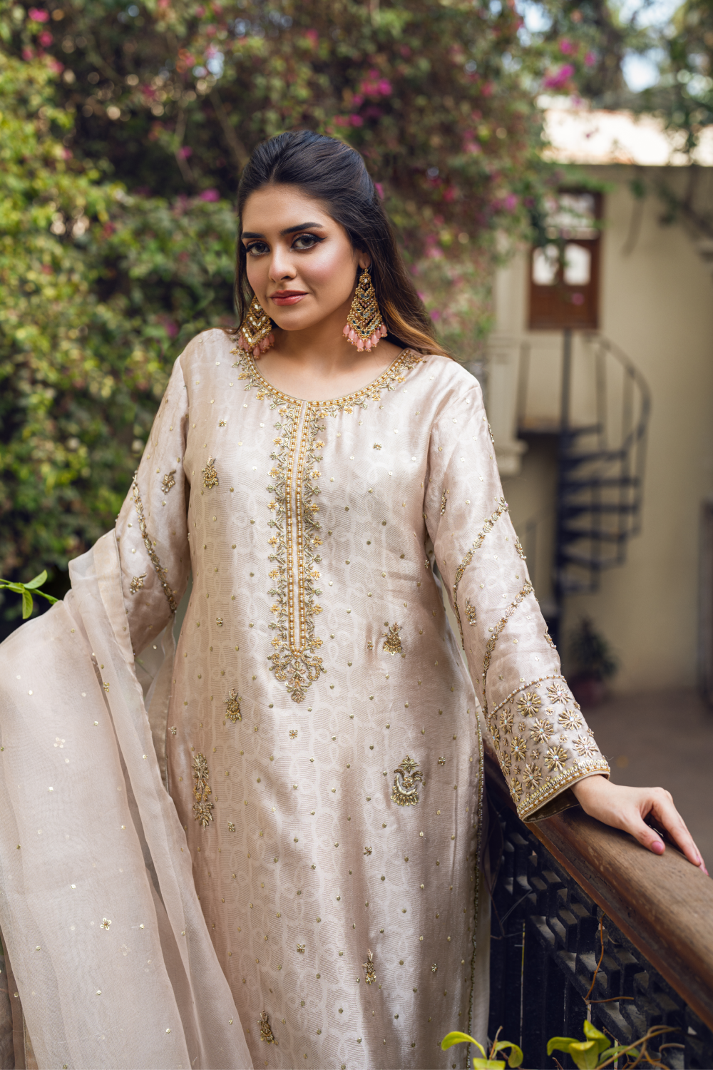 Champagne Embroidered Kurta Set