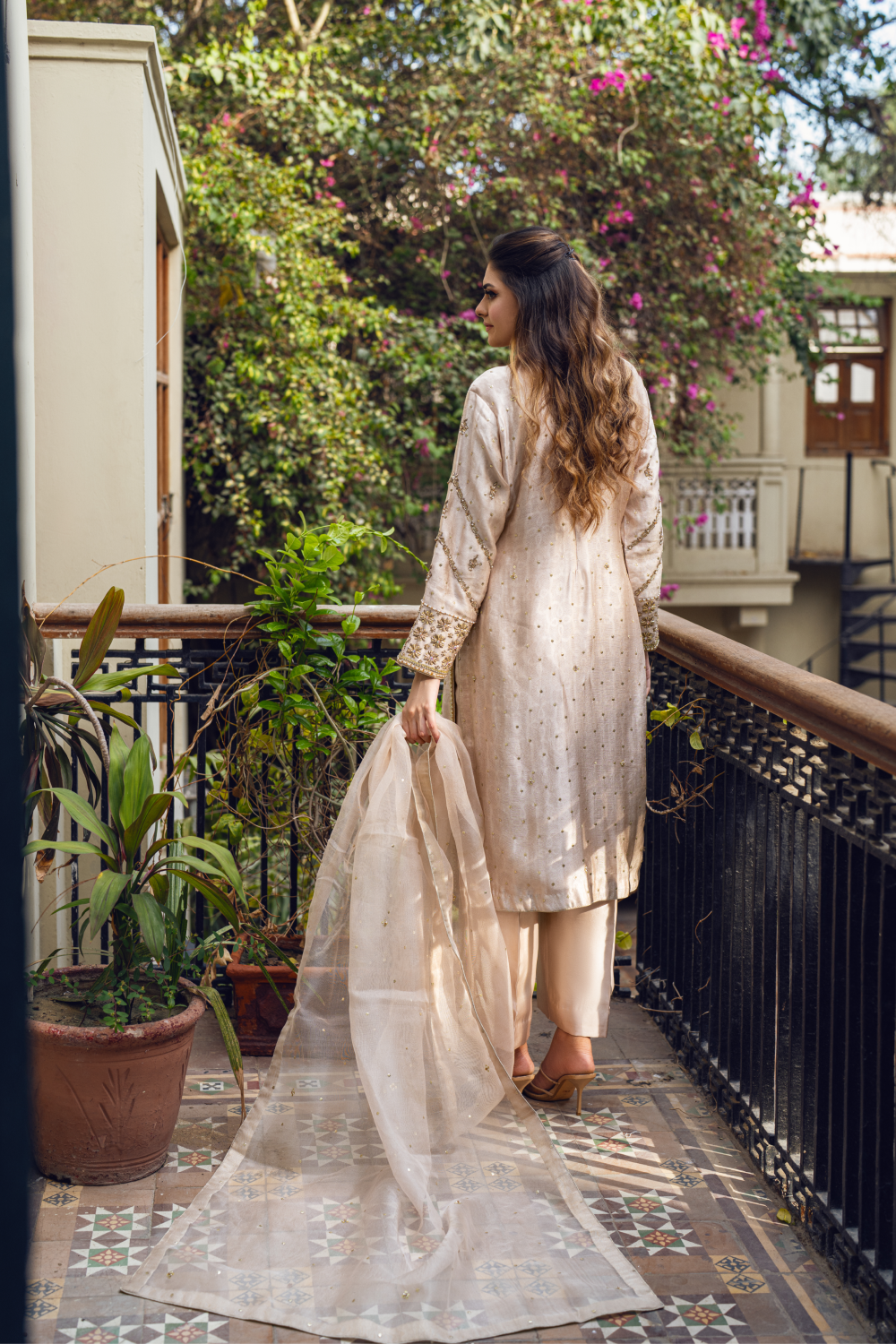Champagne Embroidered Kurta Set