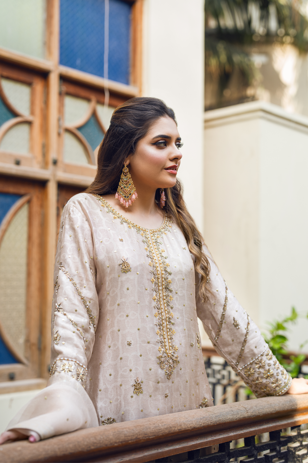 Champagne Embroidered Kurta Set