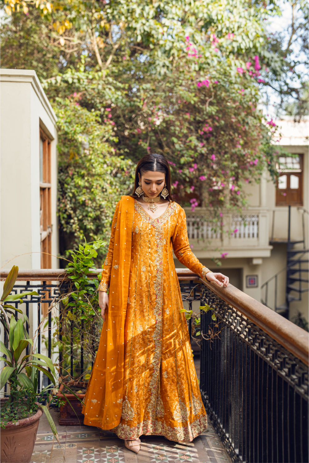 Orange Embroidered Pakistani Set