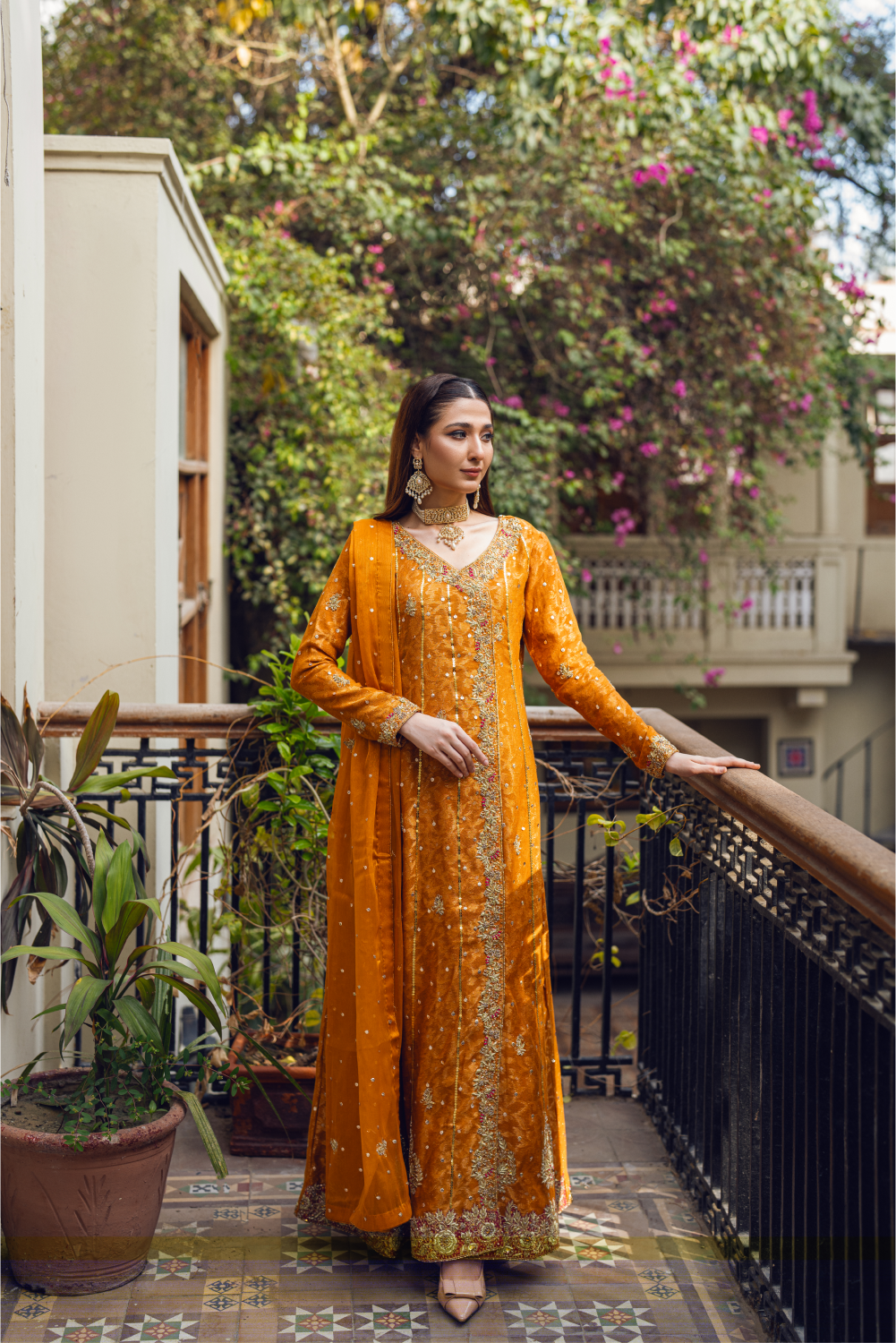 Orange Embroidered Pakistani Set