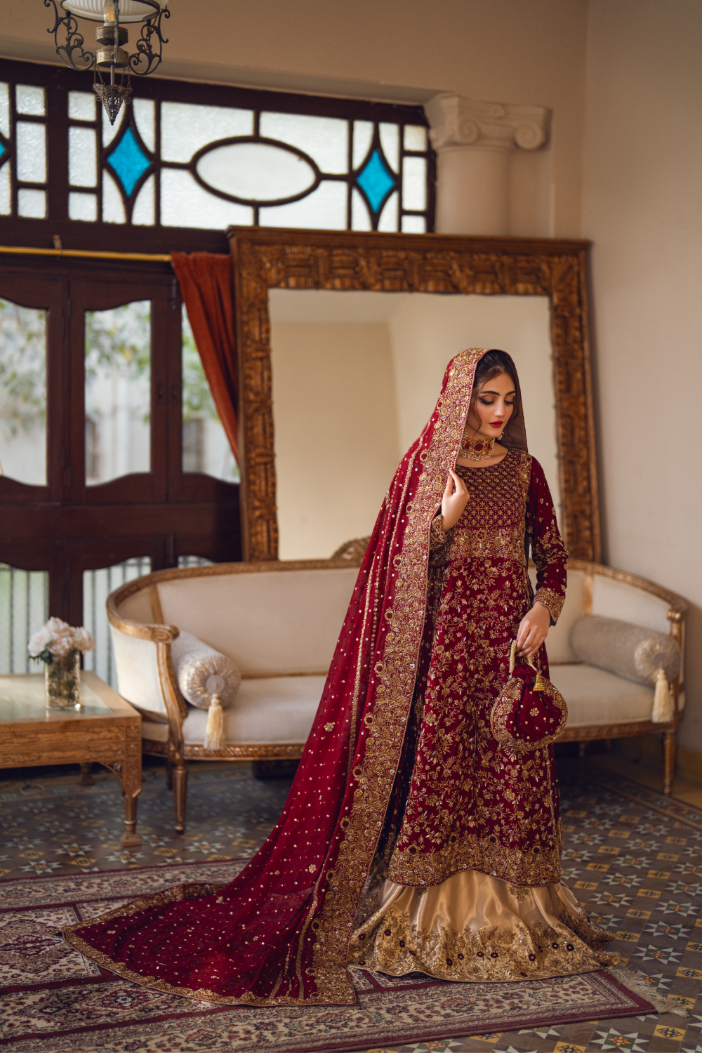 Maroon-Gold Bridal Lehenga