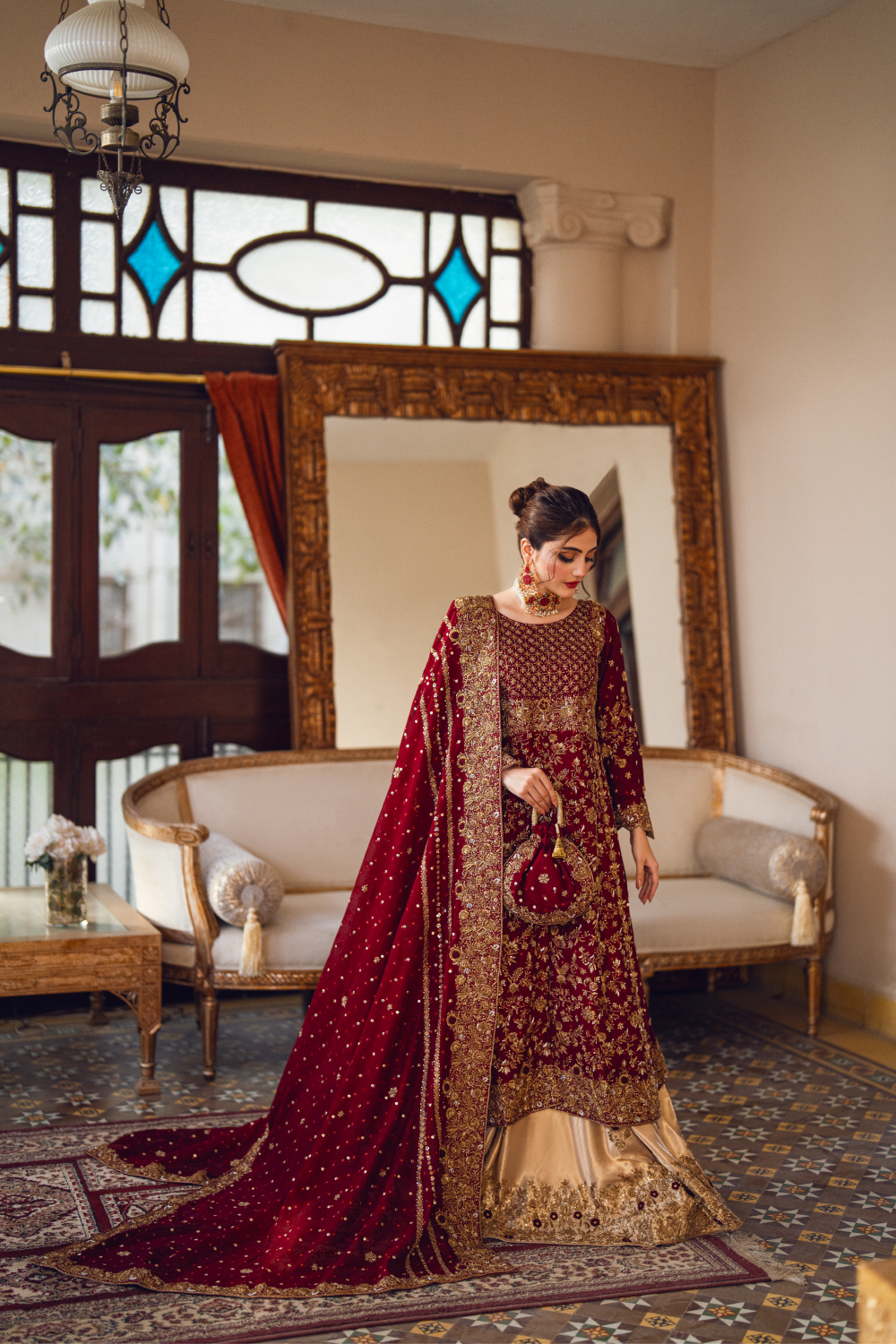 Maroon-Gold Bridal Lehenga