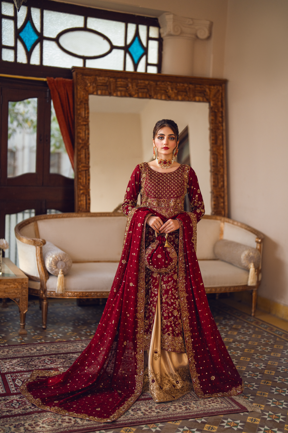 Maroon-Gold Bridal Lehenga