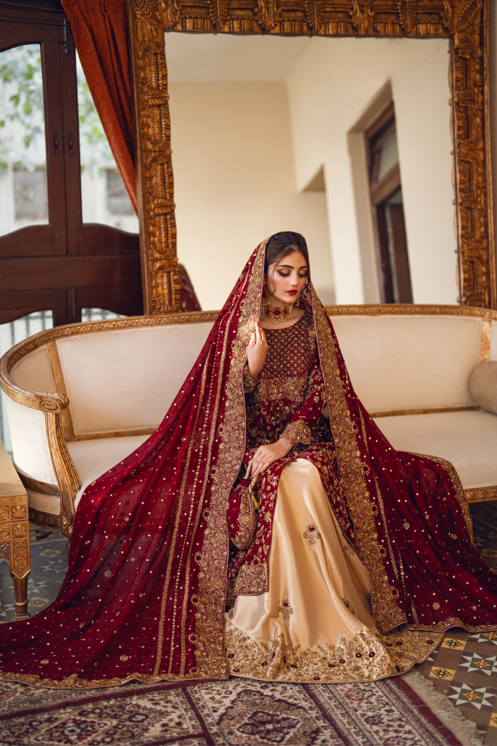 Maroon-Gold Bridal Lehenga