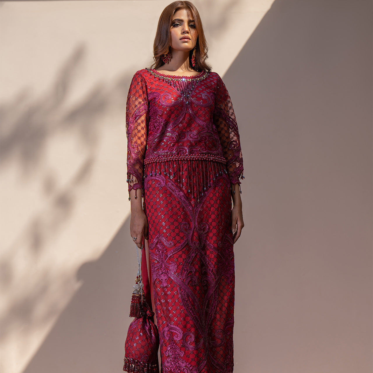 Maroon Red Mushq Suit