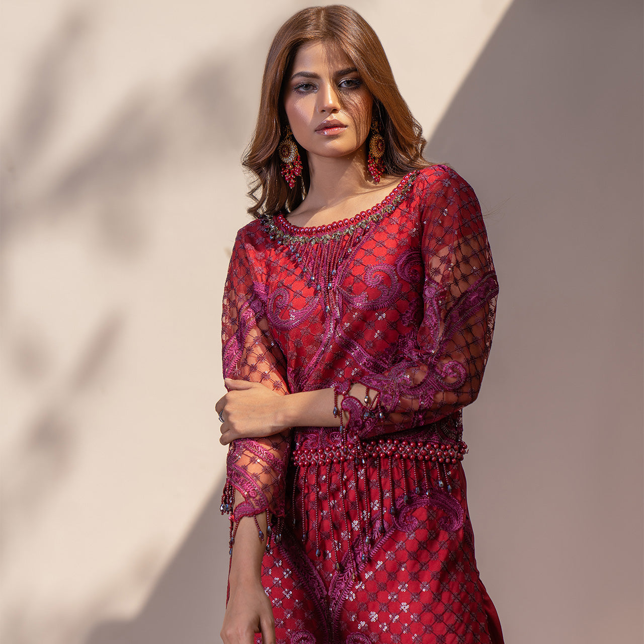 Maroon Red Mushq Suit