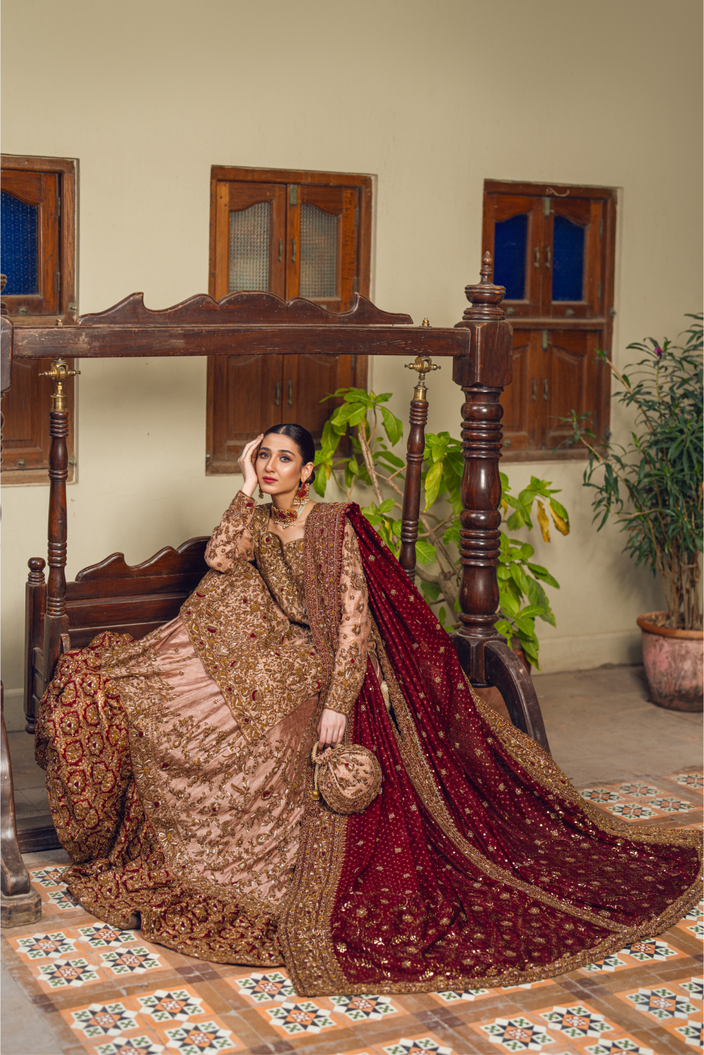 Gold-Red Bridal Pakistani Lehenga