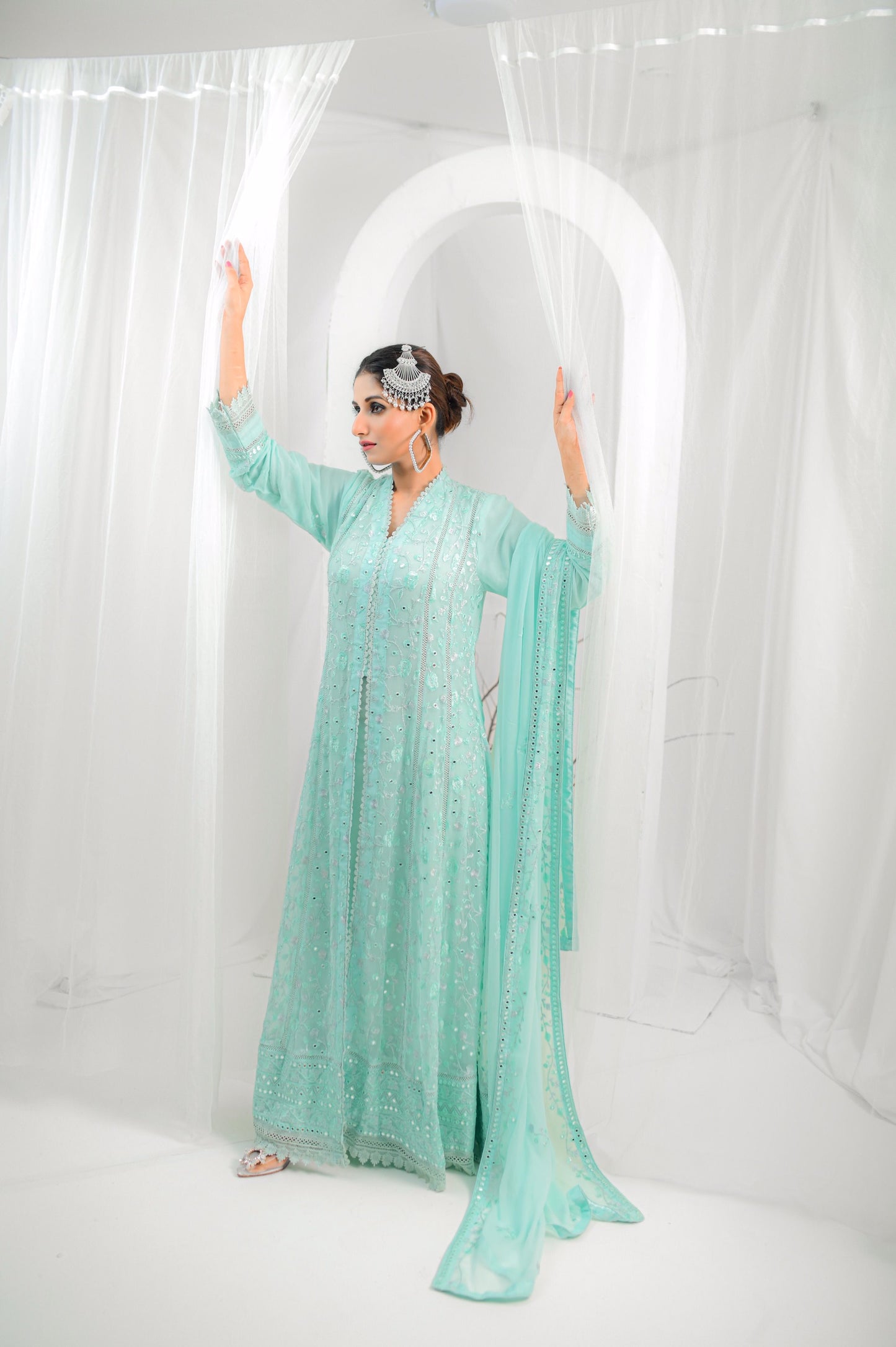 Aqua Elegance - Teal Blue Anarkali Dress