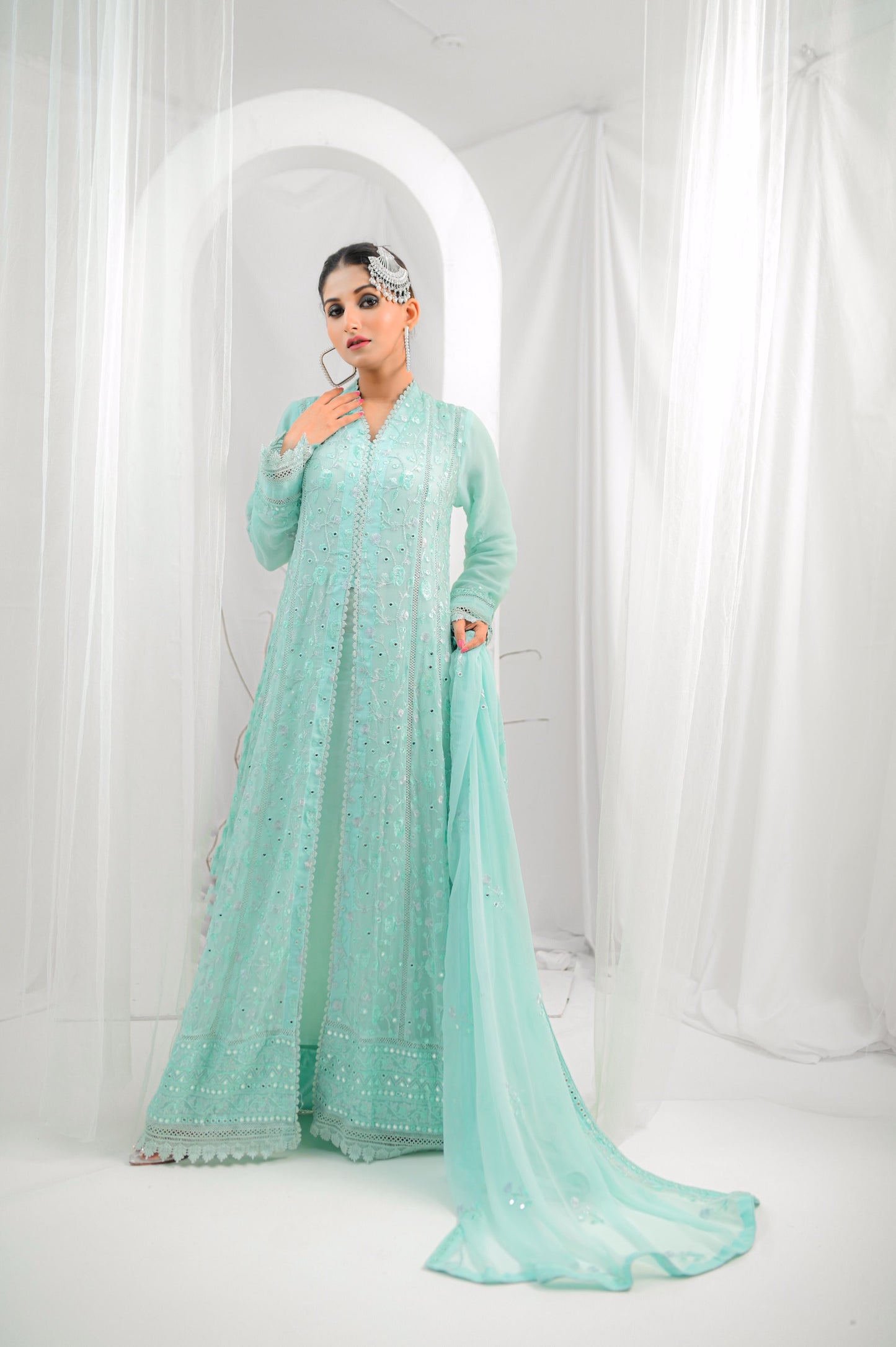 Aqua Elegance - Teal Blue Anarkali Dress