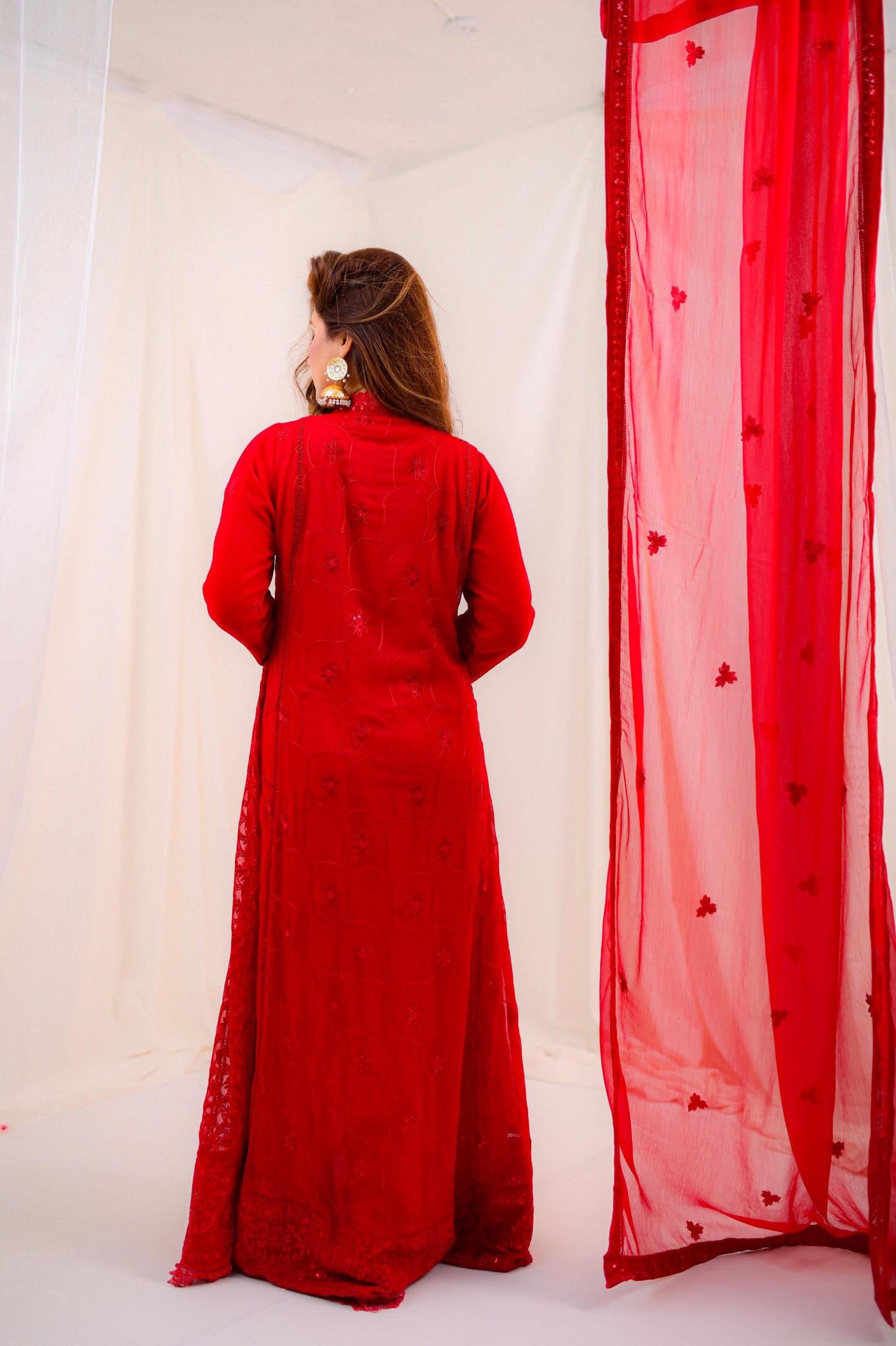Radiant Elegance- Red Lace Anarkali Dress