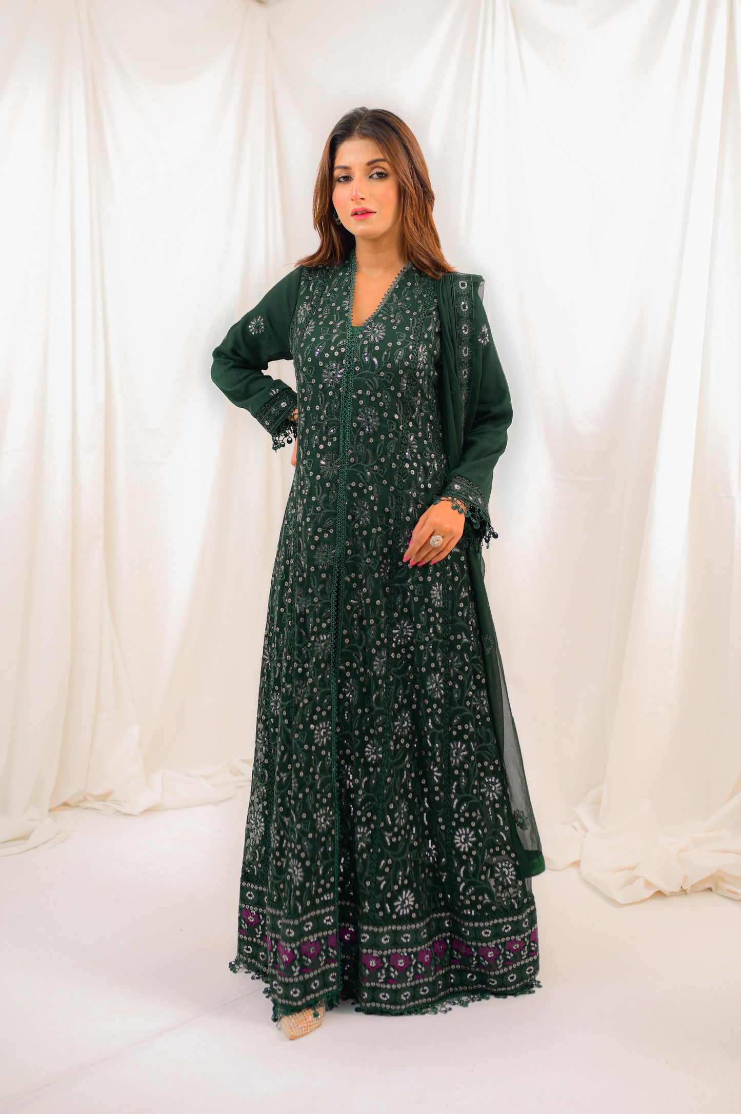 Elegant Green Floral Dress