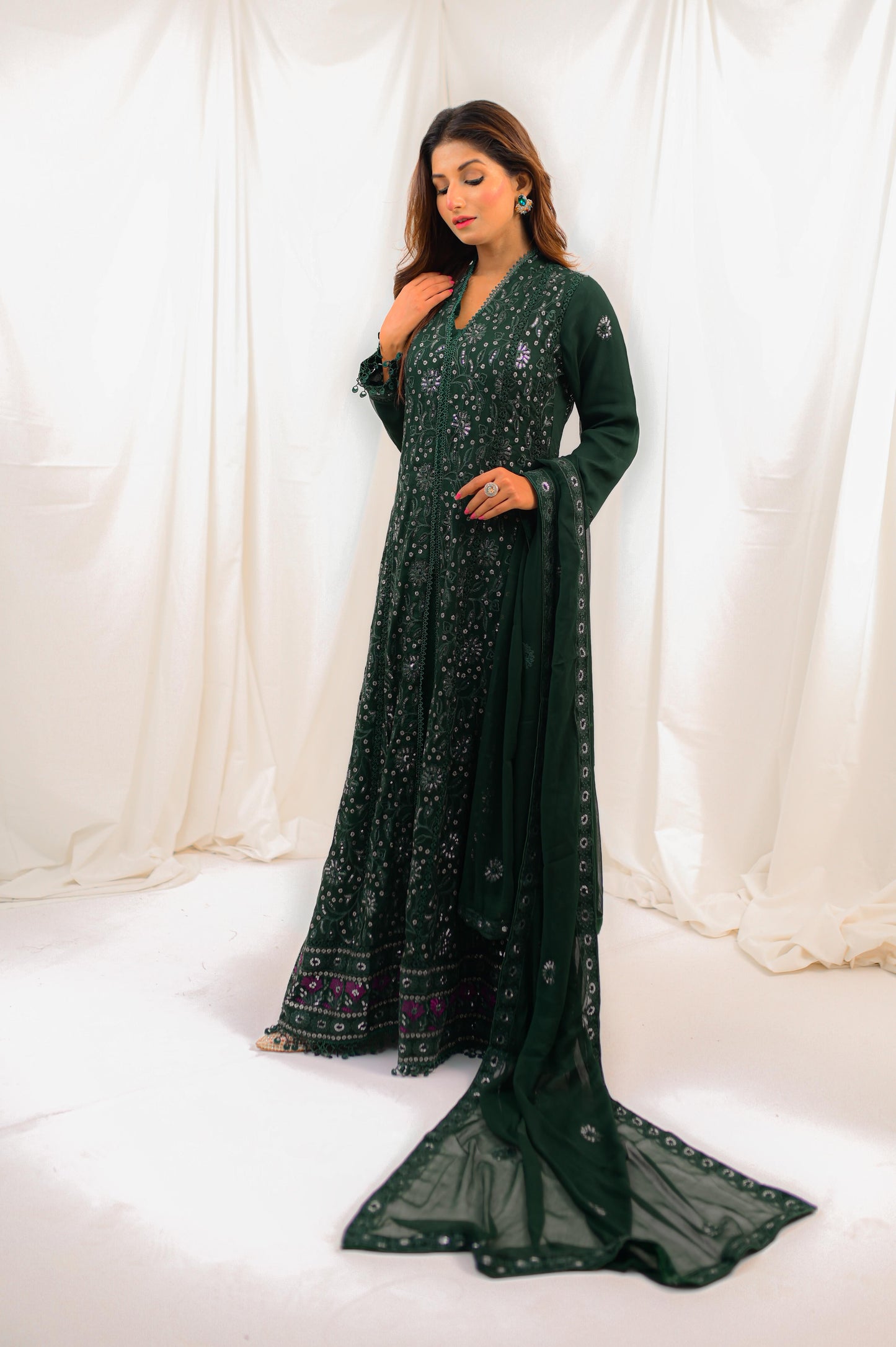 Elegant Green Floral Dress