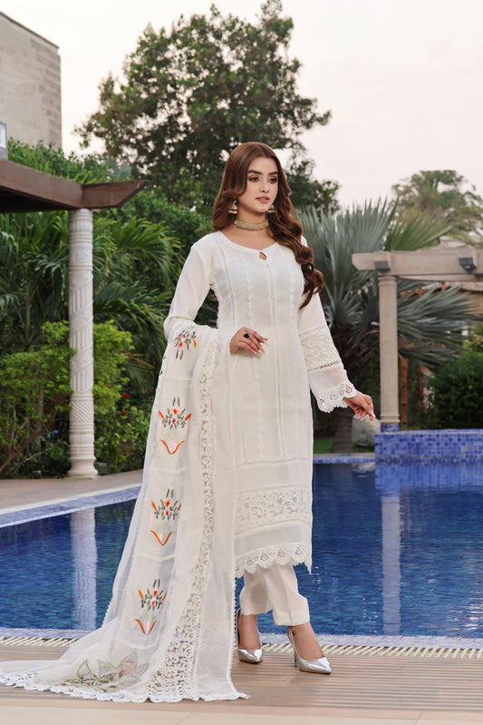 Premium White Kurta Set with Floral Embroidery