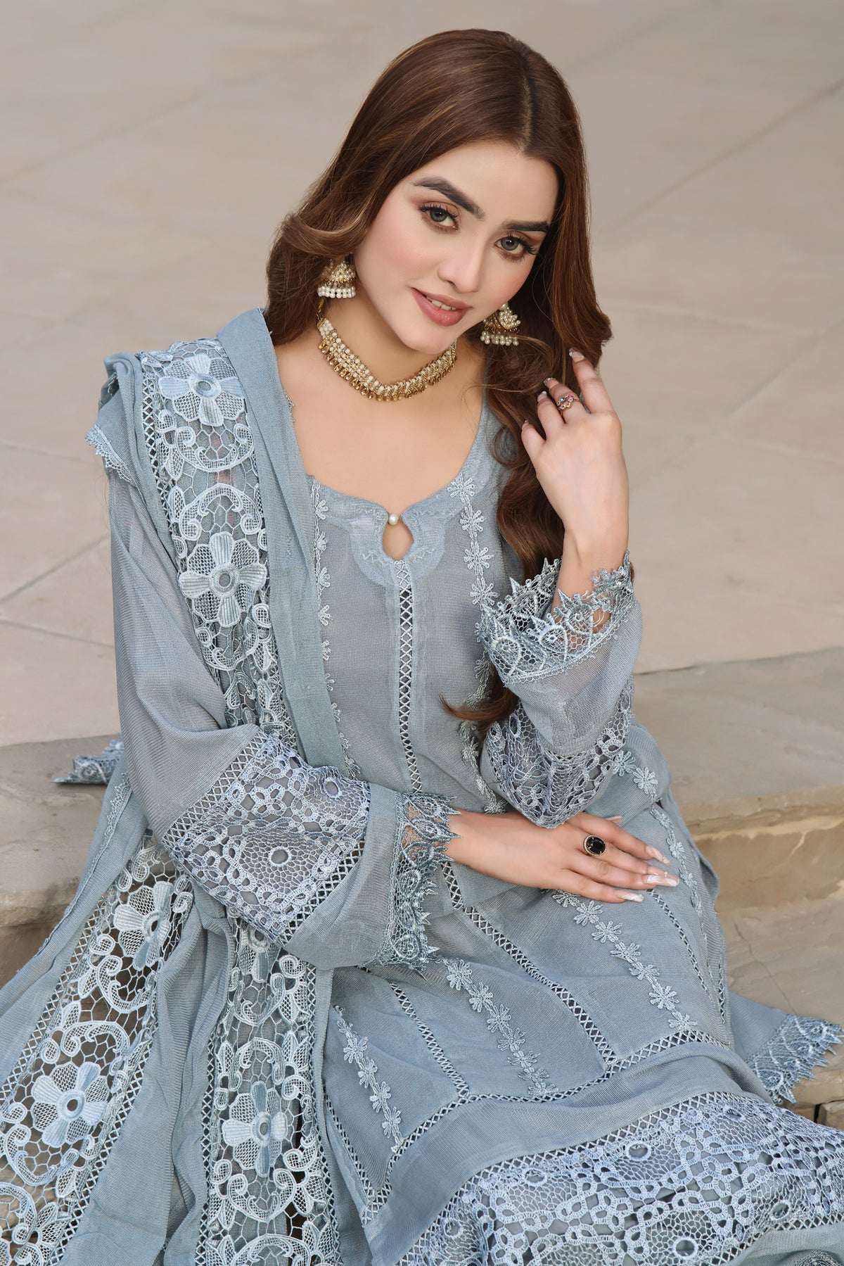 Azure Elegance Embroidered Salwar Kameez