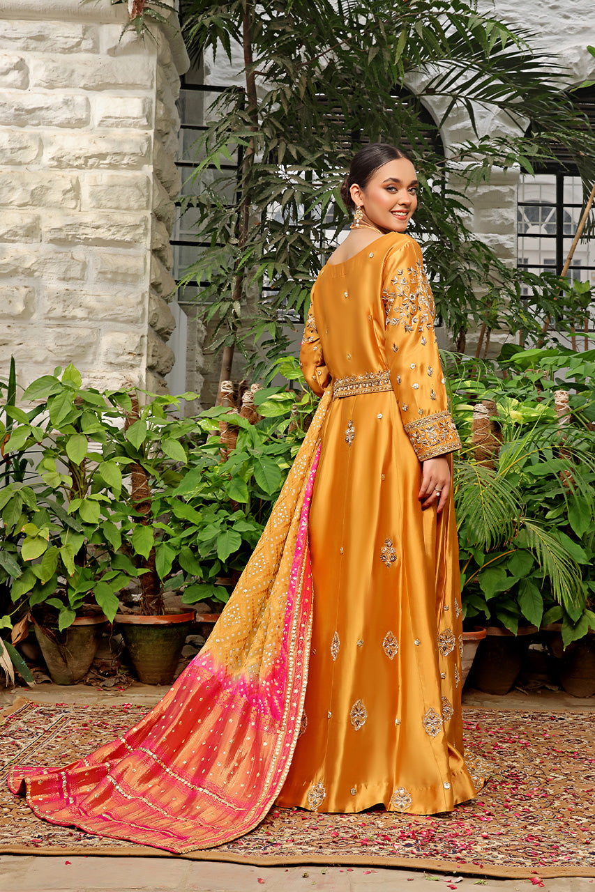 Golden Bloom — Mustard & Pink Embroidered Anarkali Set
