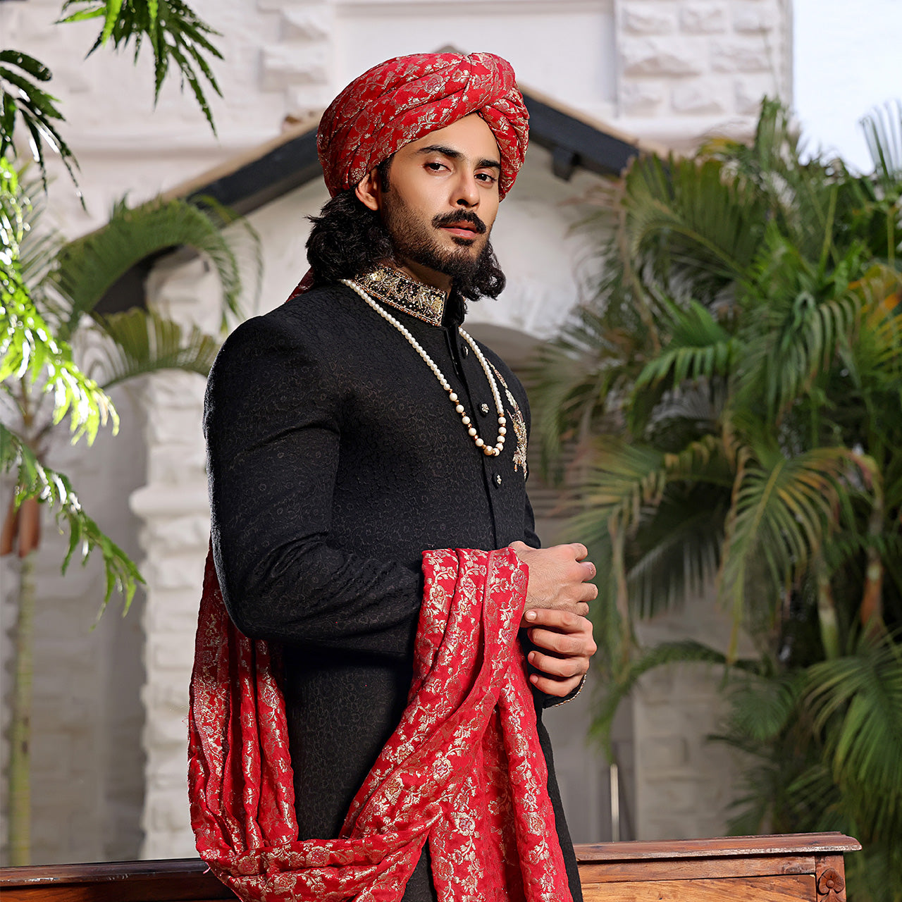 The Royal Groom — Black & Gold Embroidered Sherwani Set