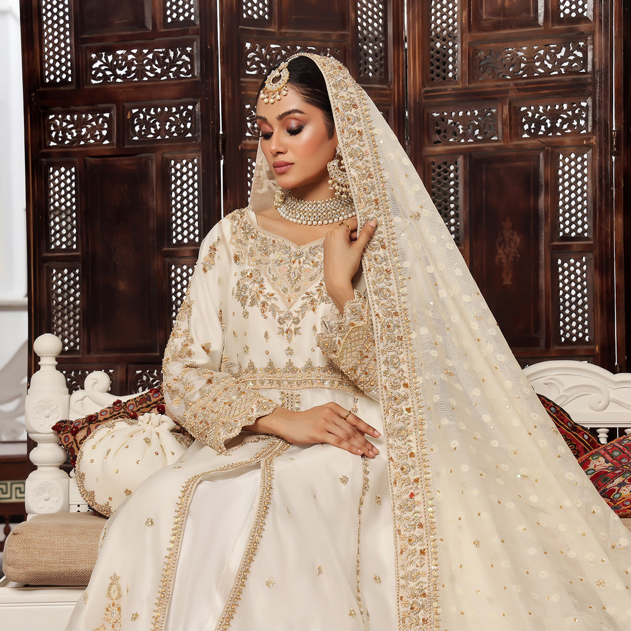 The Royal Nikah — Ivory & Gold Anarkali Bridal Set