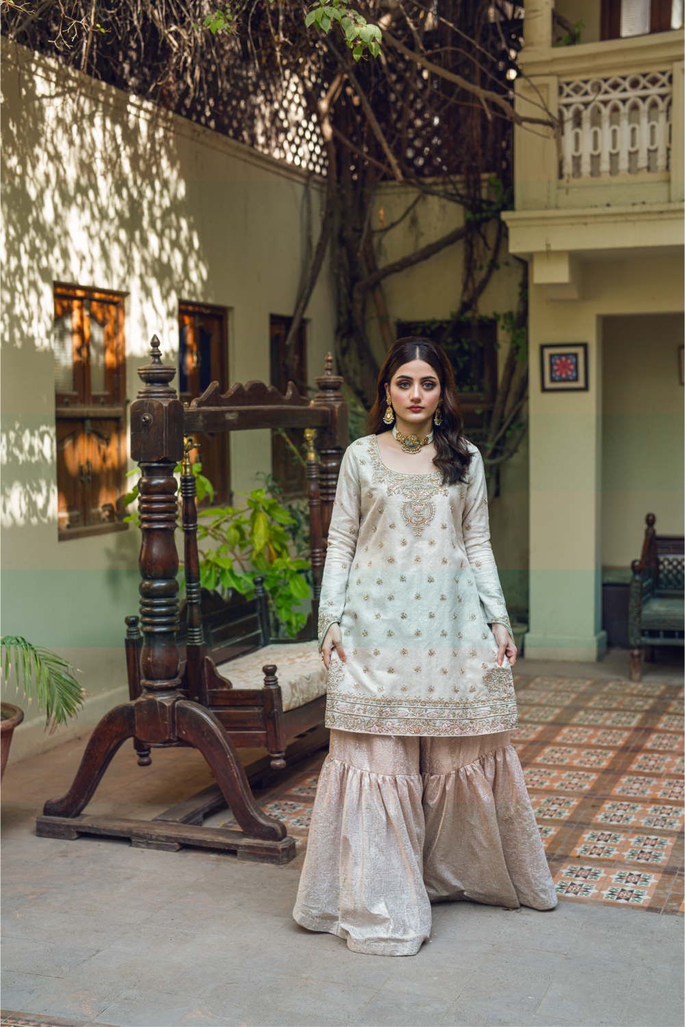 Ivory Pakistani Sharara Set