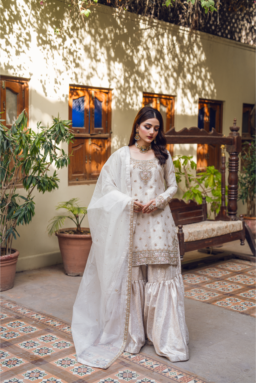 Ivory Pakistani Sharara Set