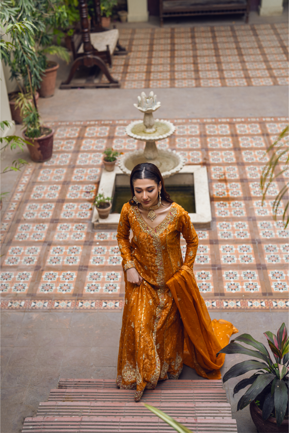 Orange Embroidered Pakistani Set