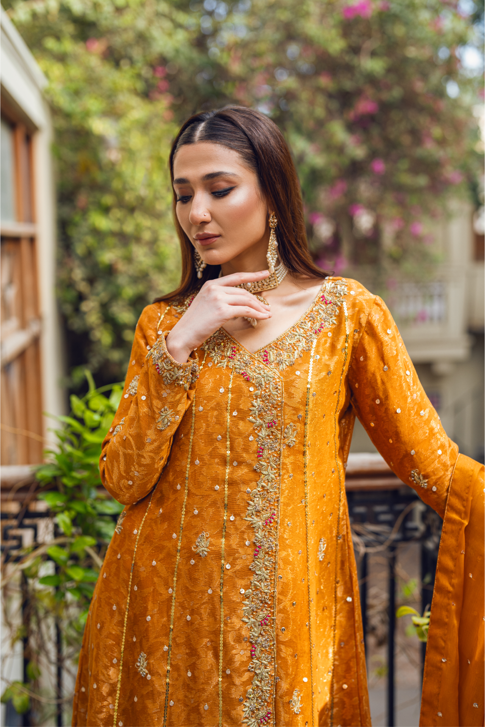 Orange Embroidered Pakistani Set