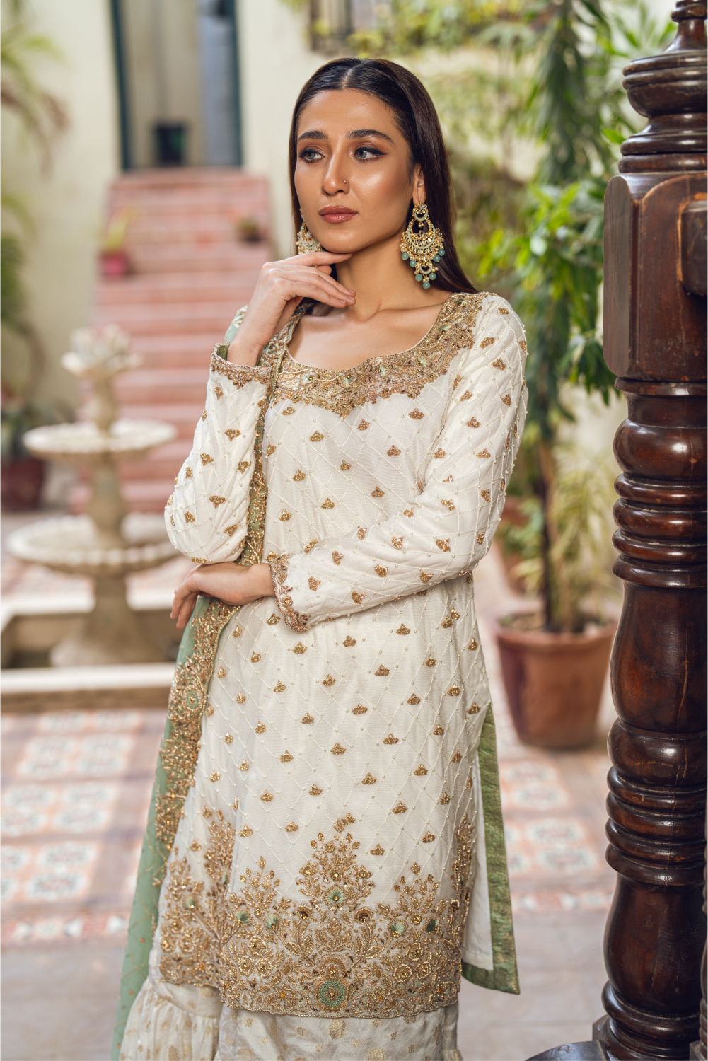 Ivory-Mint Pakistani Sharara Set
