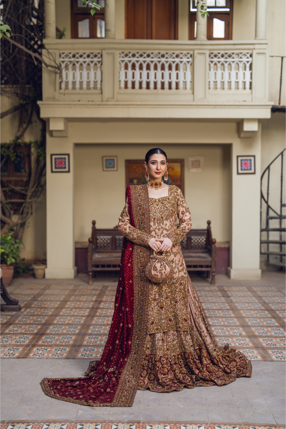 Gold-Red Bridal Pakistani Lehenga