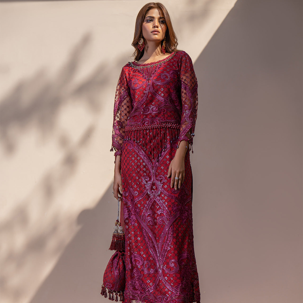 Maroon Red Mushq Suit