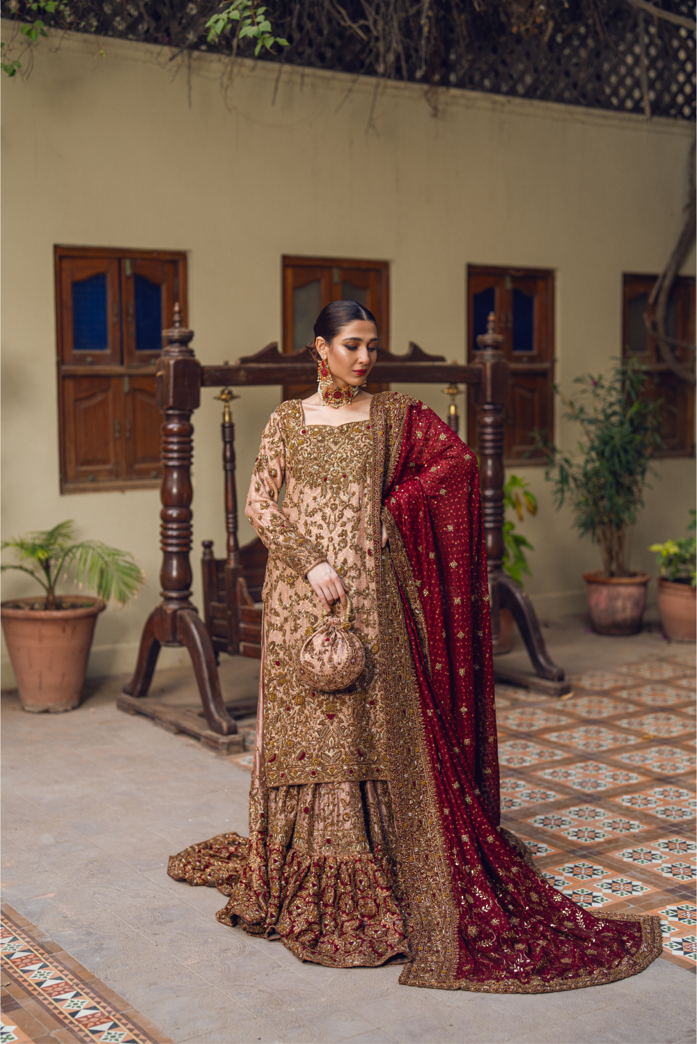 Gold-Red Bridal Pakistani Lehenga