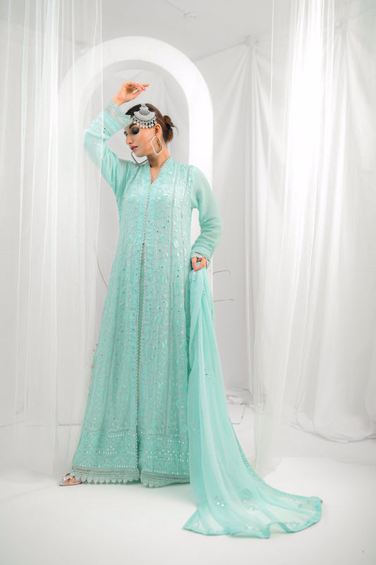 Aqua Elegance - Teal Blue Anarkali Dress